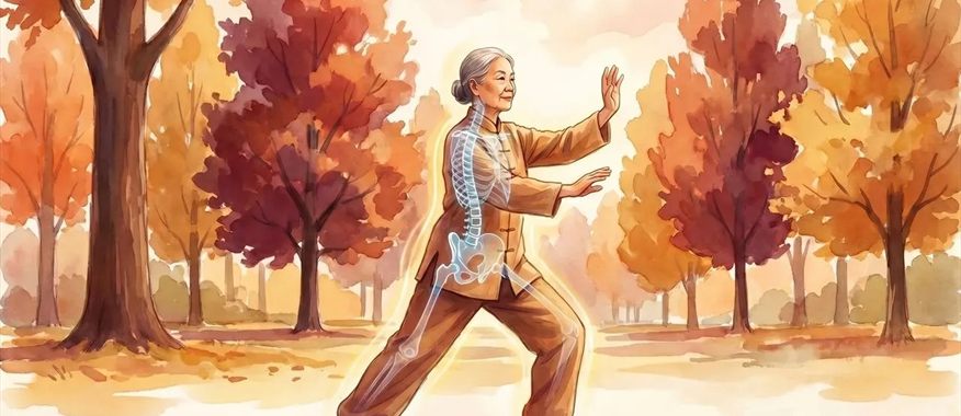 Fall-prevention and recovery concept showing an older adult practicing balance outdoors
