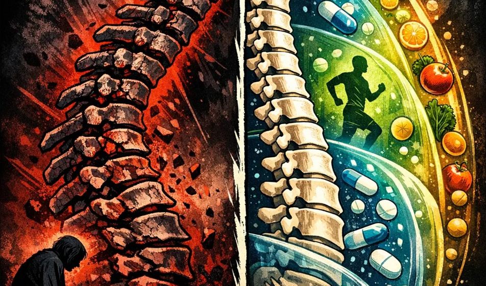 Spine-health concept contrasting injury with recovery and treatment